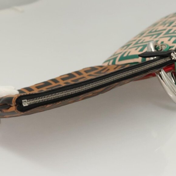 FENDI Zucca Canvas Triplet Pouch Black Brown Red Auth ac3770 - Picture 4 of 16